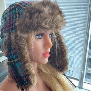 Claire’s - plaid Faux Fur Aviator Style Hat for women